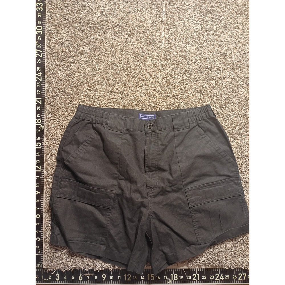 Savile Row Mens Black Cargo Shorts Size 38 Elastic Waist Cotton Blend Utility